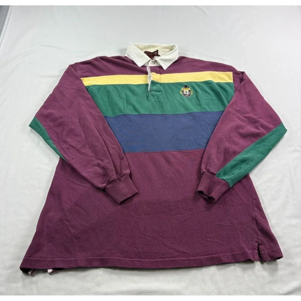 Vintage Chaps Ralph Lauren Rugby Shirt Mens XL Colorblock Long Sleeve 90s